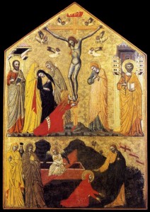 14th-century_unknown_painters_-_Crucifixion_with_Saints_and_Noli_Me_Tangere WMC